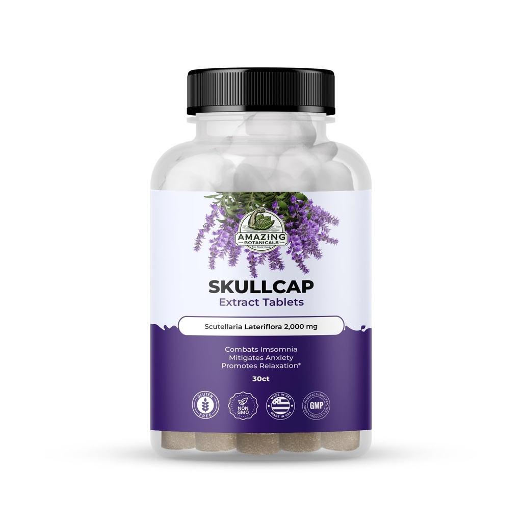 Incrível Botânicos Skullcap 10X Extrair Comprimidos 2.000 mg - Suplemento de ervas de alta potência para relaxamento e bem-estar - 30 Comprimidos