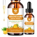 Gotas Líquidas de Glicenato de Magnésio com Citrato e Taurato - Cognição, Músculo e Foco, Suplemento Complexo de Magnésio Líquido com Vitamina D3, GABA, L-teanina, Sabor de Abacaxi - 1 Fl Oz (2 embalagem)