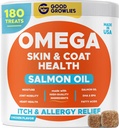 Omega 3 Alaskan Fish Oil Treats for Dogs (180 Ct) - Pele seca e comichão + Alergia - Brasões brilhantes - EPA&DHA Ácidos gordos - Mastigação de óleo de salmão natural - Frango Turquia