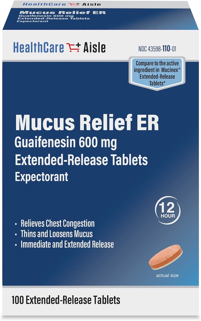 HealthCareAisle Guaifenesin 600 mg Liberação Estendida - 100 Comprimidos - Expectante de alívio de muco para alívio de congestão torácica