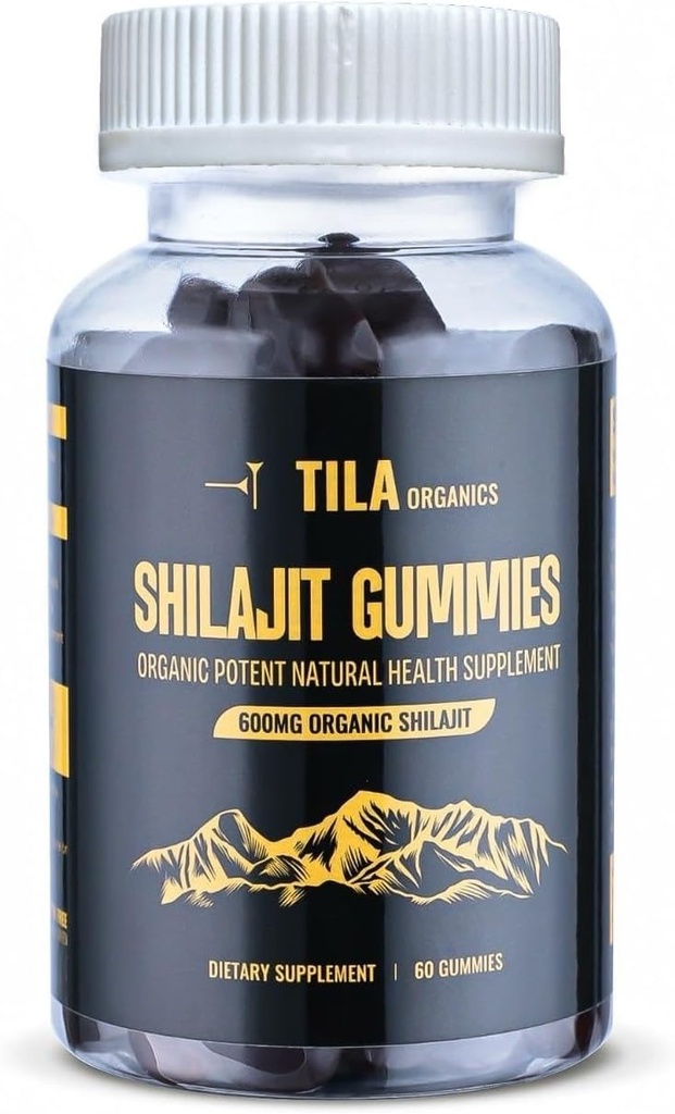 Tila Organic Himalayan Shilajit resina geles macios - 60 chicletes, 600 mg- Suplemento natural para homens e mulheres com mais de 85 Trace Minerals, ácido fúlvico e ácido húmico Vegan Gluten Free