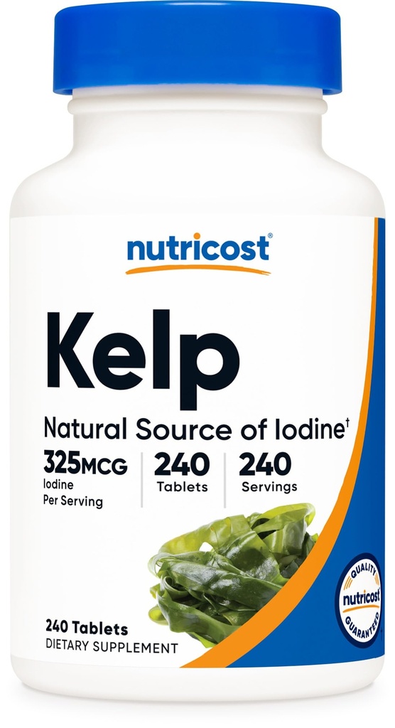Comprimidos de Nutricost Kelp, 325mcg de Iodo, 240 Comprimidos - Não-GMO, Sem glúten