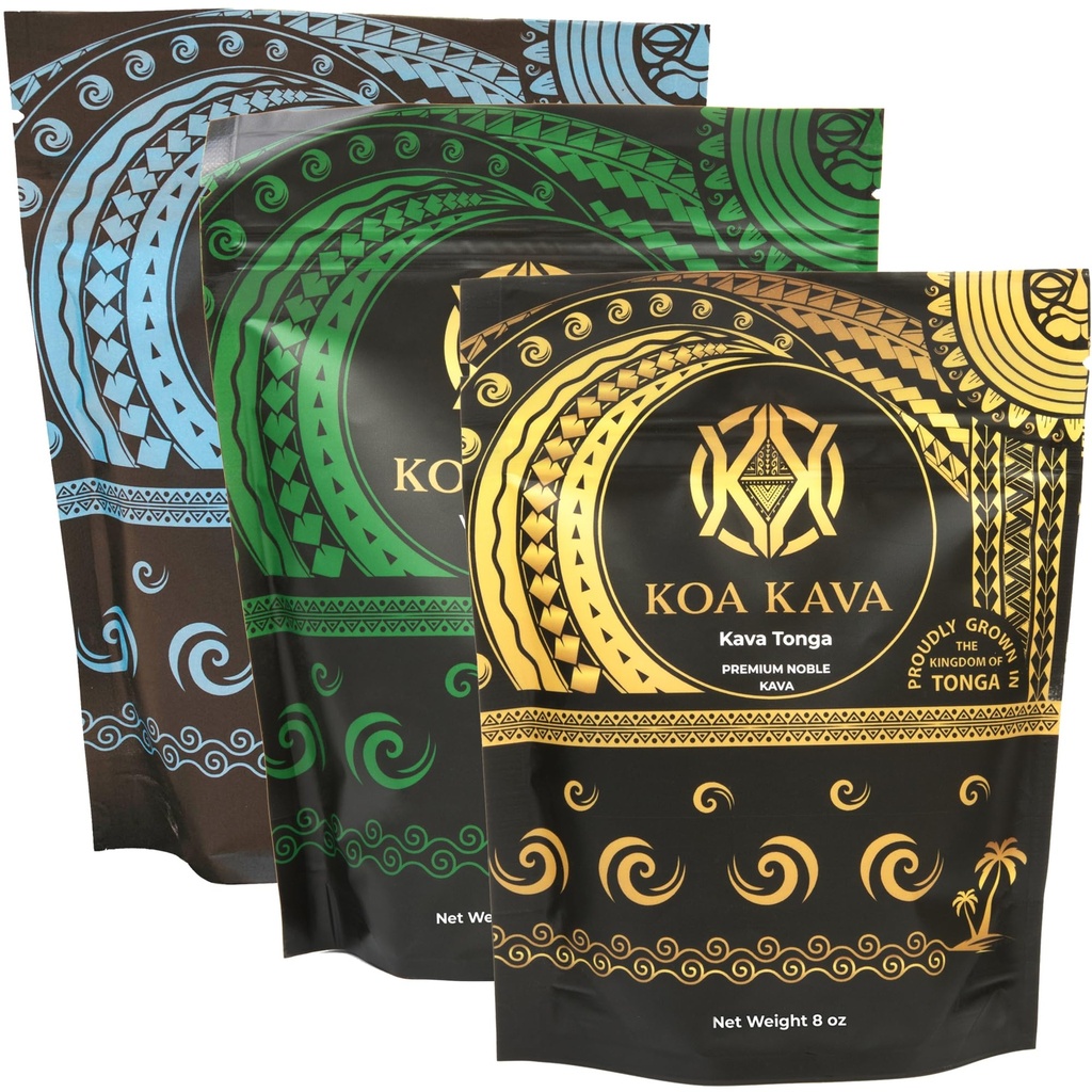8 oz Koa Kava Bundle com pó de raiz Premium Tongan, Fijian Waka e Vanuatu Waka Kava