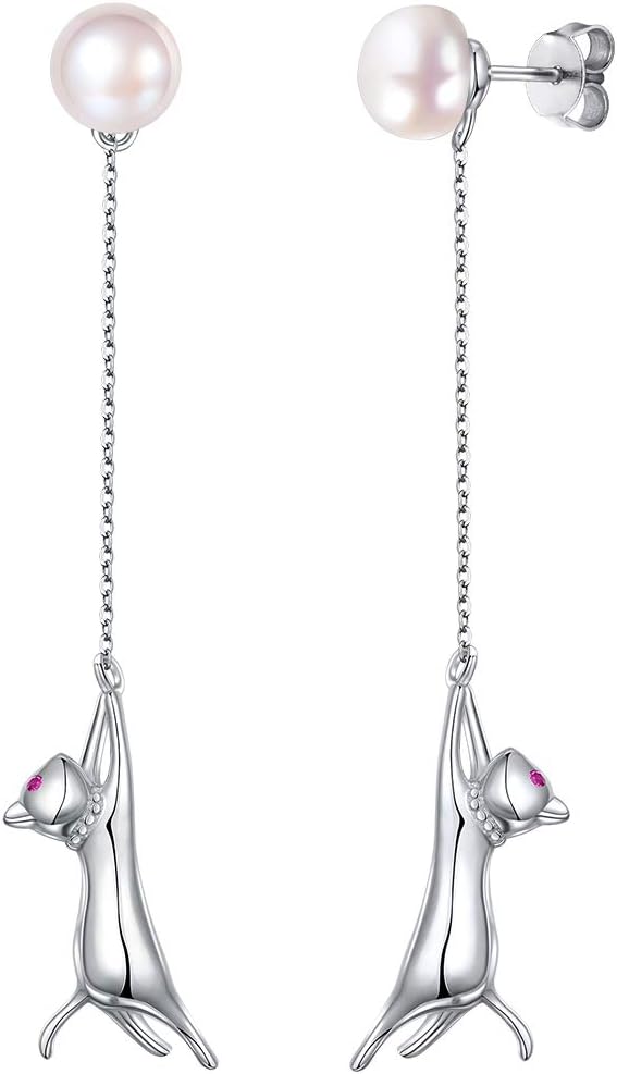 SILVERCUTE 925 Brincos prateados para Mulheres, Gato de Prata/Dinossauro/Corno do Diabo/Folha/Seca/Esqueleto Vários Brincos de Banho ou Algemas