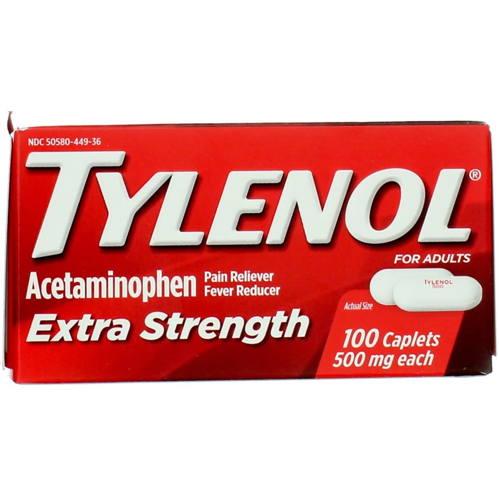 Tilenol Caplets de dosagem extra com 500 mg de acetaminofeno, alívio da dor e redutor da febre, 100 ct