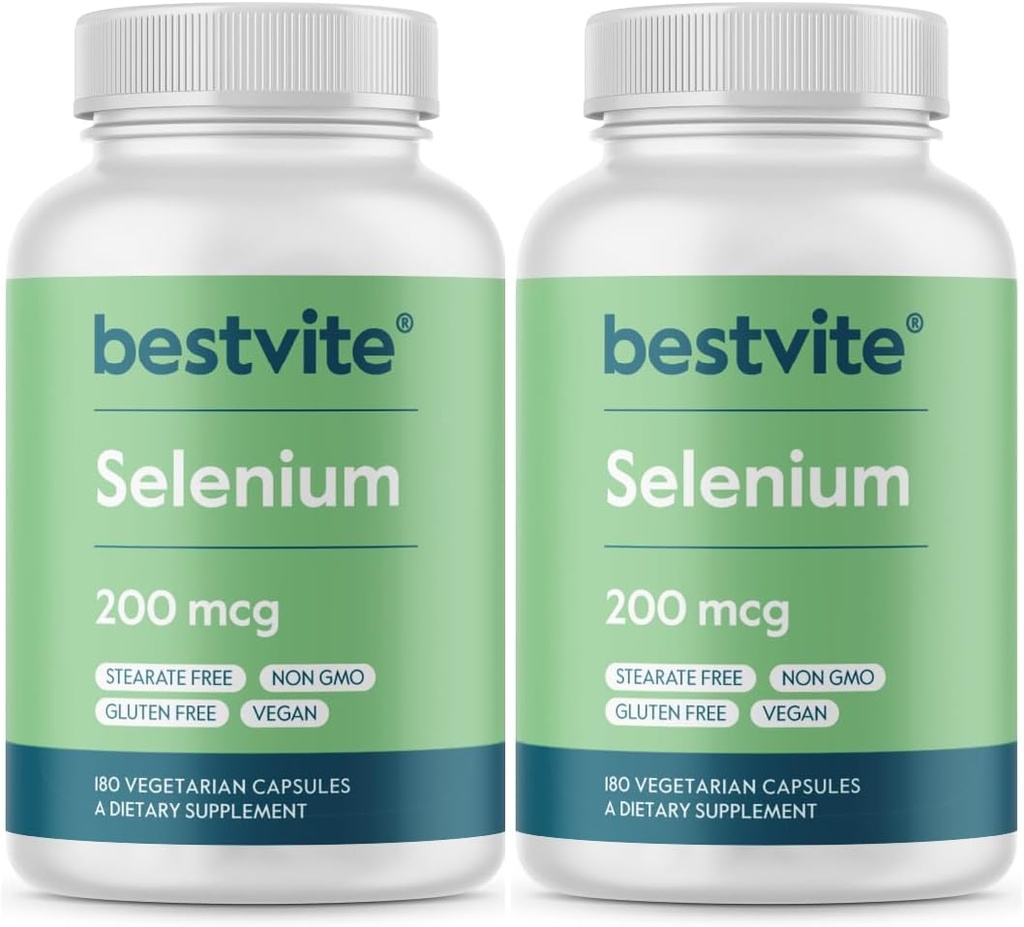 BESTVITE Selênio 200mcg (360 Cápsulas vegetarianas) (2-Pack) - Sem estearatos - Sem agentes de fluxo - Vegan - Não-GMO - Glúten Grátis
