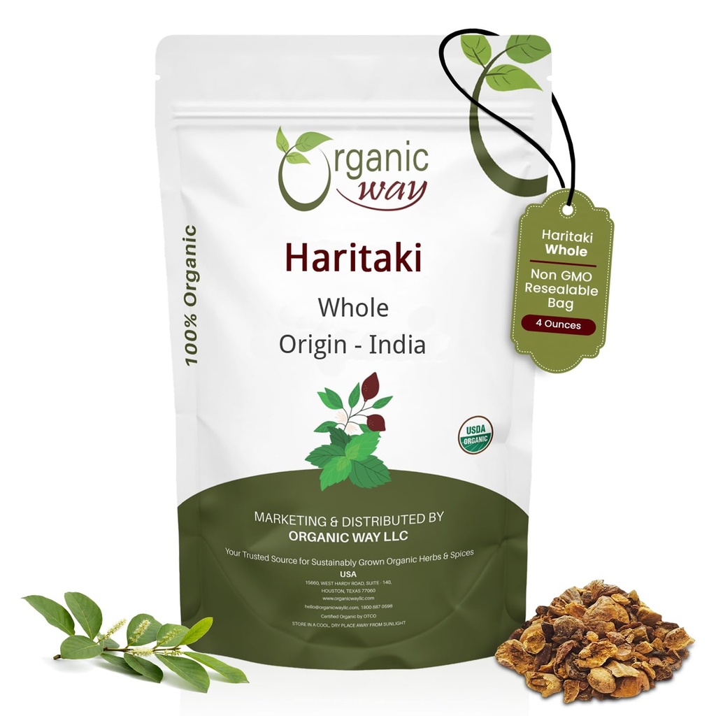 Via Orgânica Haritaki Whole (Chebulic Myrobalan) – Terminalia Chebula (Yellow Myrobalan) – Kosher & USDA Certified – Vegan, Non-GMO & Gluten Free – 100% Raw from India (4 oz - 1/4 lbs)