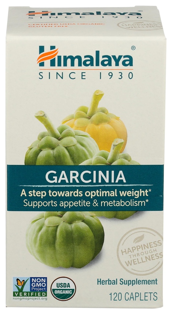 Himalaia Organic Garcinia Cambogia Herbal Supplement, Apetite Support, Metabolismo Lipídico, Suporte de Peso, USDA Organic, Non-GMO, Vegan, 600 mg, 120 Caplets Baseados em Planta