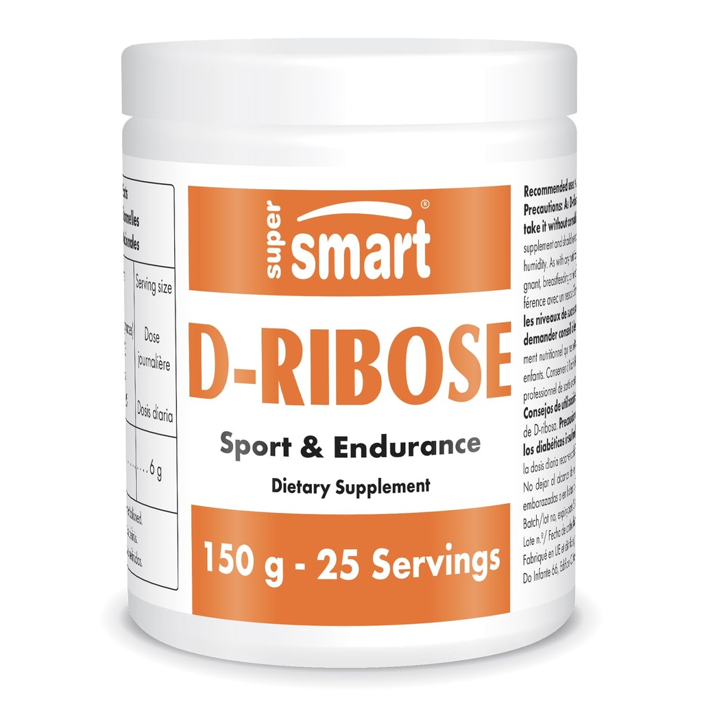 Super inteligente - Pó D-Ribose (Açúcar Natural) 6gm por dia - ATP Síntese e Produção - Combustível Universal para Energia - Não-GMO e Sem Glúten - 150g
