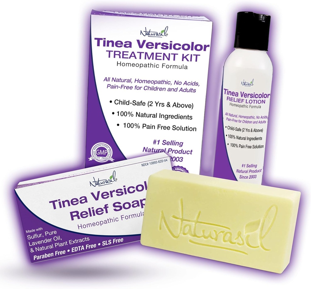 Naturasil Antifungal Tinea Versicolor Kit de Tratamento Gentil e Rápido Alívio para Todos os Tipos de Tinea, Foliculite, Coceira e Chilblains . Seguro para Crianças e Adultos.