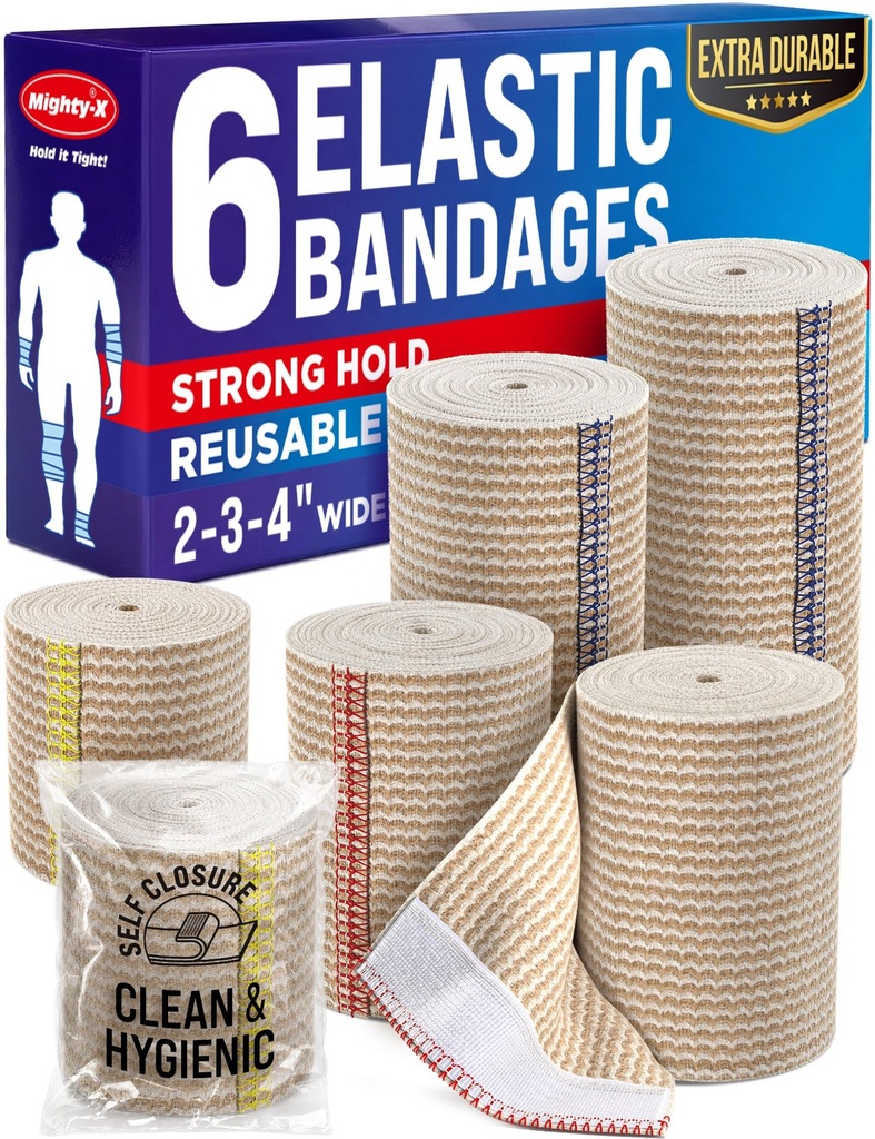 Envoltório de bandagem elástica de alta performance - 6 Pack (2x2in, 2x3in, 2x4in) - Envoltório de bandagem de compressão forte auto-fechado para pés, tornozelos, pulsos e joelhos