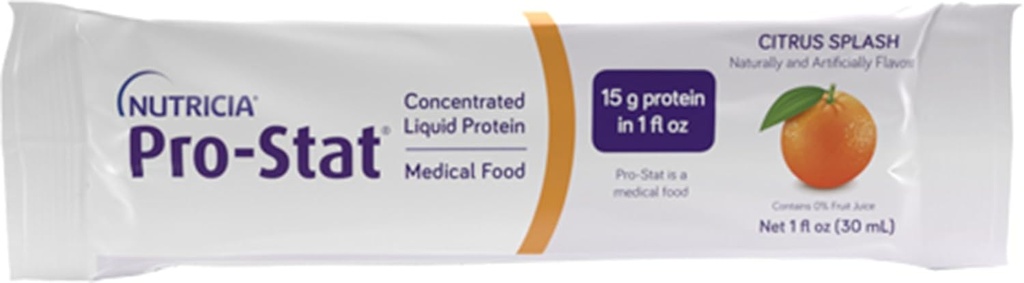Nutricia Pro-Stat Sugar Free Citrus Splash - 1 oz Packets, Pacote de 96 - Alta protein, Pronto para beber alimentos médicos para cuidados de ferida, perda muscular e gestão de desnutrição