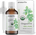 Óleo Orgânico Essencial de Orégano-100% Puro Óleo Orégano Grego Não Diluído com Carvacrol - Mais de 86%, Não-GMO, Extra força Óleo Orégano Drops Líquidos Orgânicos, 1,7 FL.OZ/50ml