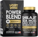 Power Blend Cápsulas - 30-in-1 Suplemento Pacote com Shilajit 6000mg, Sea Moss 4000mg, Black Seed Oil 4000mg, Ashwagandha 2000mg, 10x cogumelos, Tongkat Ali, Maca, Holistic Pills Combo
