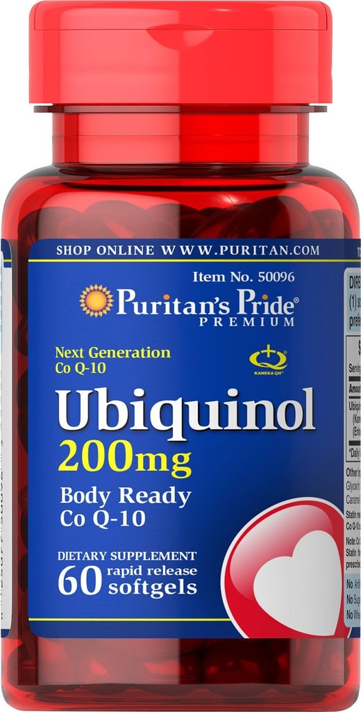 Puritan's Pride Ubiquinol 200 mg Softgels, 60 Contagem