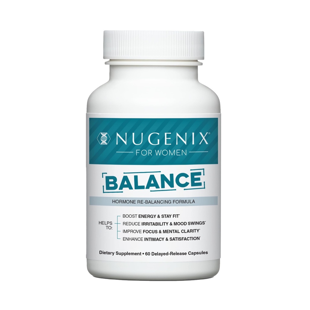 Nugenix para Mulheres Equilíbrio - Equilíbrio Hormônio para Mulheres, Aumentar a Energia, Melhorar o Foco e a Clareza Mental, Restaurar o Equilíbrio Hormonal, Menopausa, Ashwagandha KSM-66, Açafrão, Vitamina D, DIM, 60 Contagem
