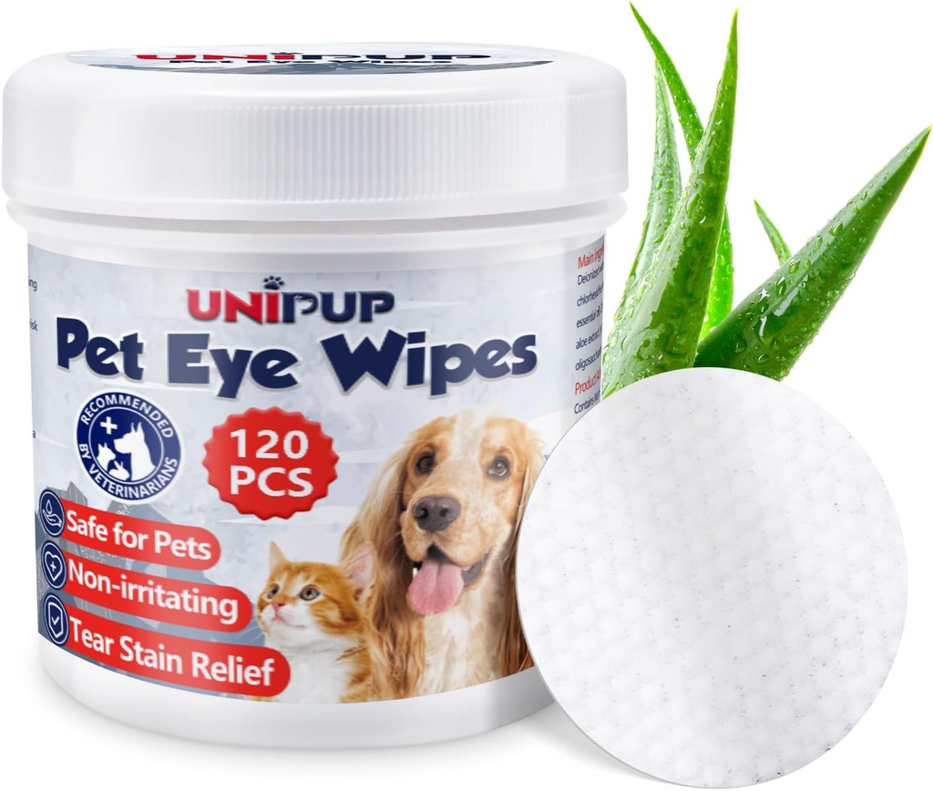 Toalhetes para cães e gatos, 120pcs Remova a descarga do olho, Óleo de coco Toalhitas para gatos, Toalhitas para cães evita infecções oculares, Ingredientes naturais