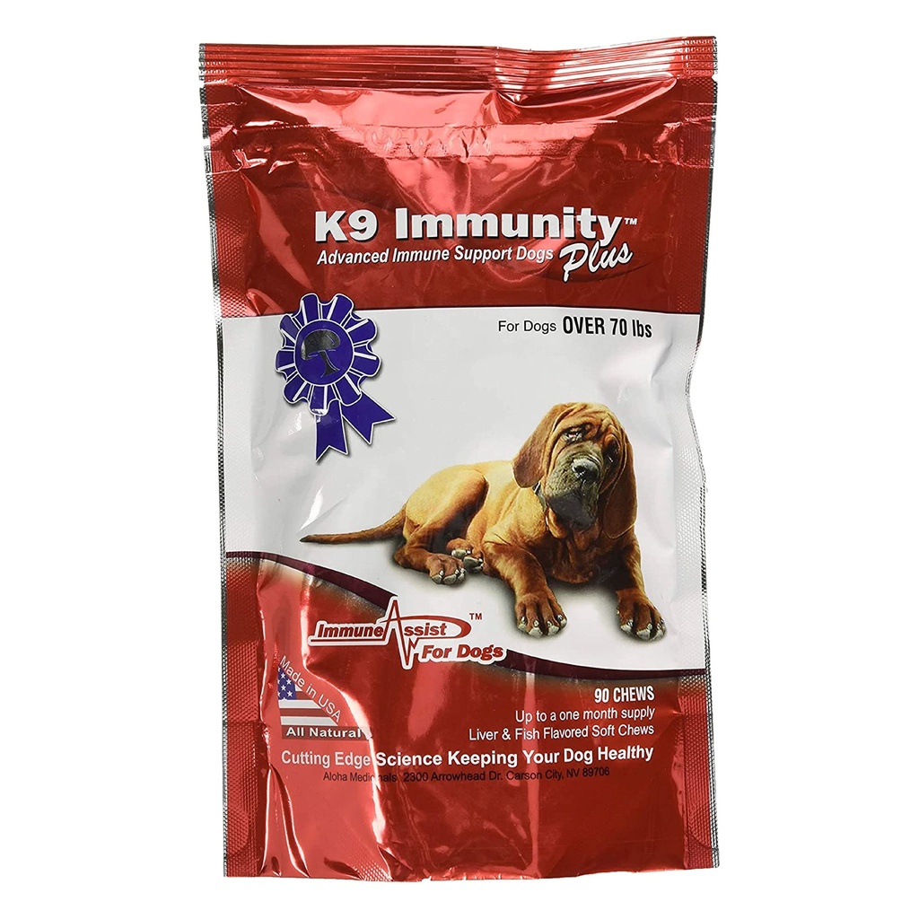 Aloha Medicamentos - K9 Imunidade Plus - Potent Imune Booster para cães mais de 70 libras - 90 mastigação suave