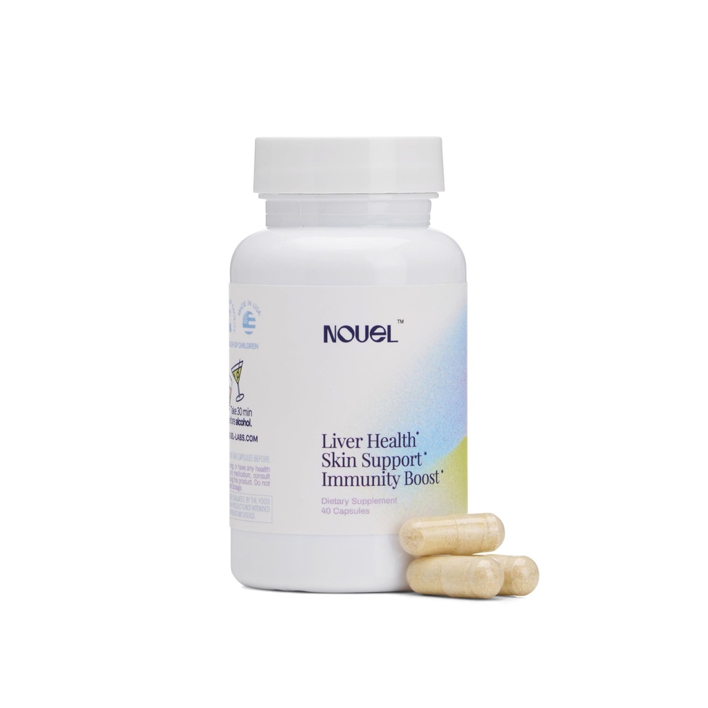 Nouel + Fígado + suporte de imunidade , suplemento de recuperação para beber , cardo de leite, NAC, ácido hialurônico, CoQ10, biotina, antioxidantes , 40 cápsulas