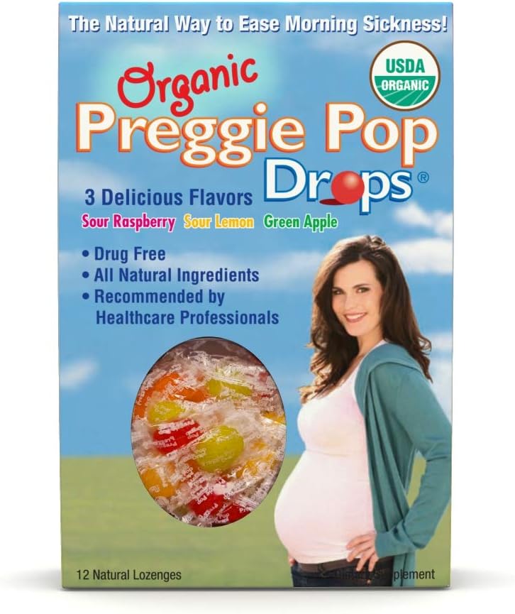 Orgânico Preggie Drops 12 gotas Cada manhã doença durante a gravidez, seguro para grávida Mãe e bebê, sem glúten, 3 sabores: limão, framboesa e maçã verde