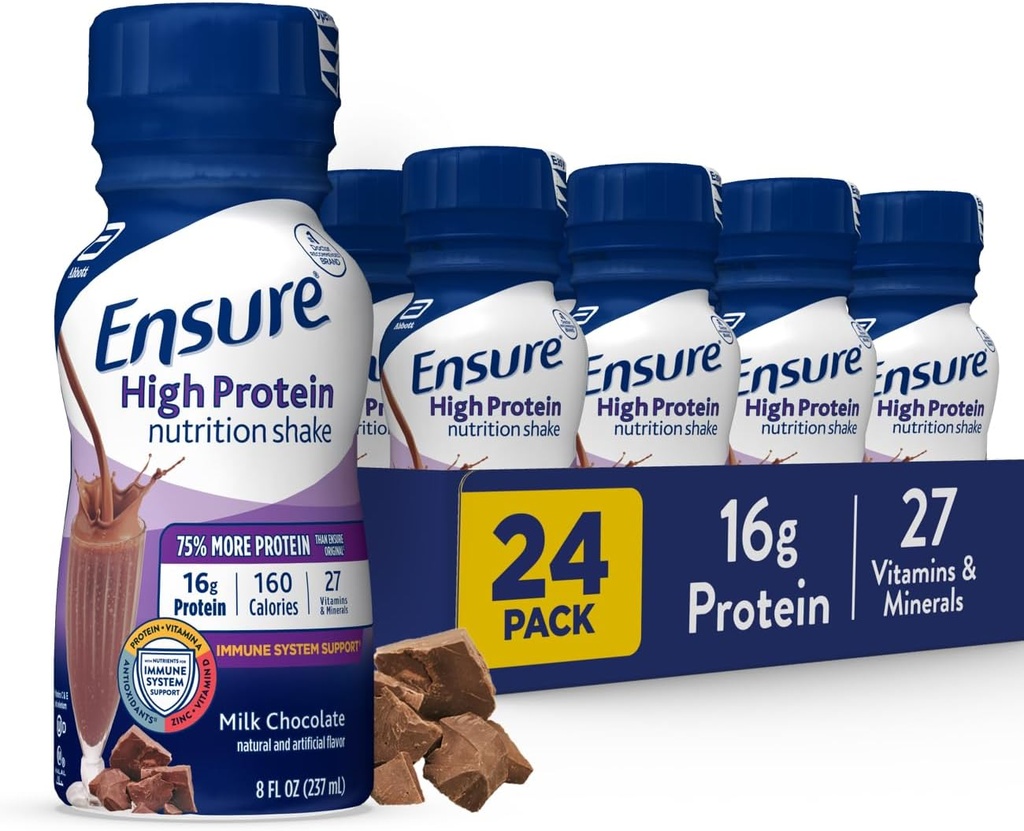 Garanta alta proteína leite chocolate Nutrição Shake, pronto para beber, 16g de proteína e 27 vitaminas e minerais, 8 fl oz, 24 embalagem