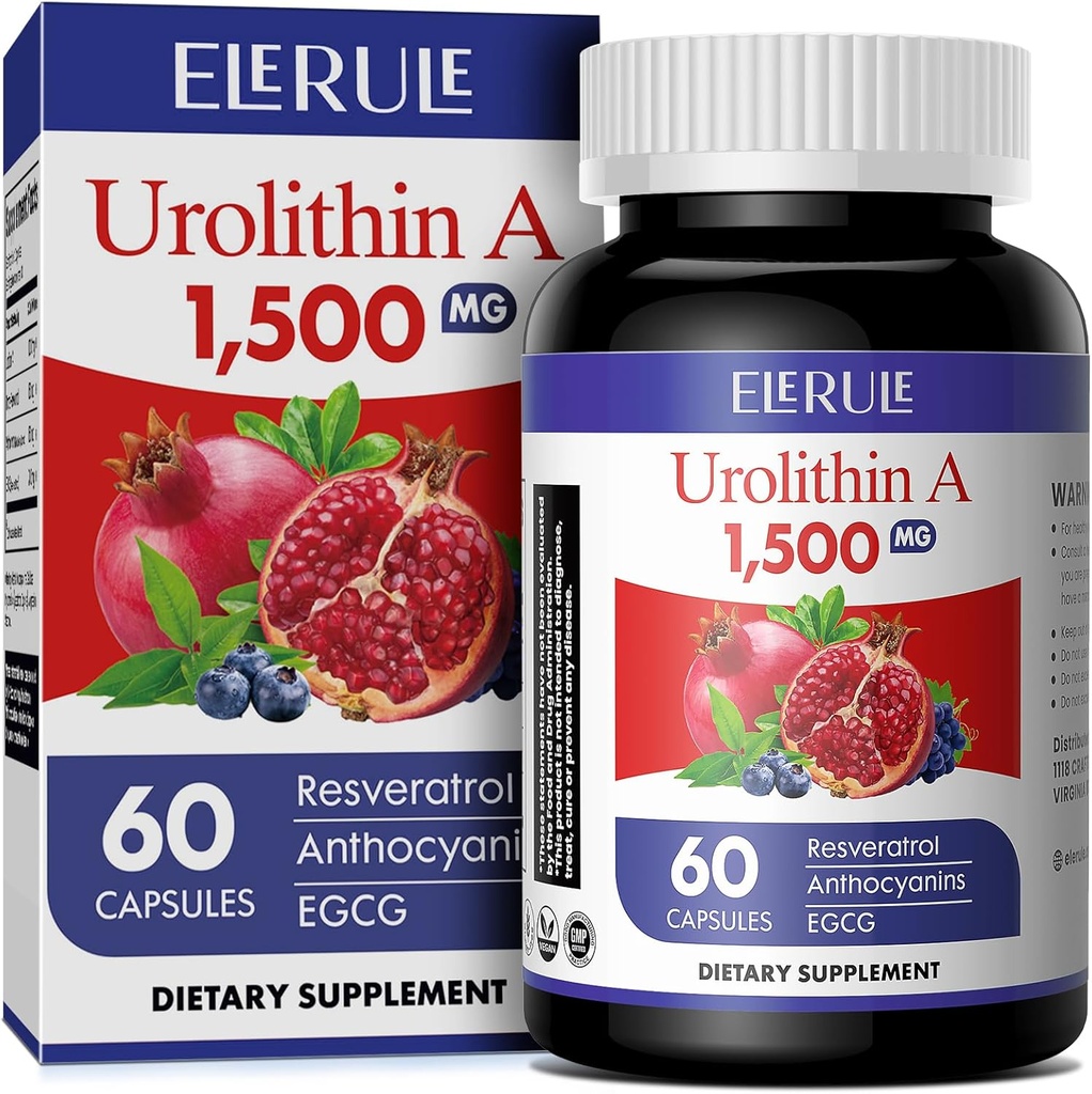 Urolithin A Suplemento 1000 mg Plus Trans-Resveratrol, Antocianinas, Chá Verde,Promoção de Envelhecimento Saudável,Suporta Celular e Energia para Homens e Mulheres, 60 Cápsulas-38