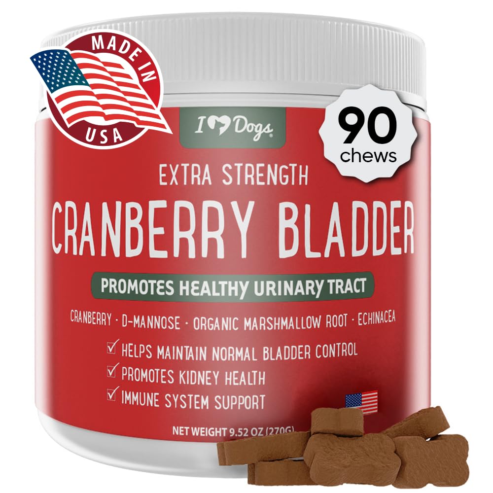 iHeartDogs força extra Urinário, bexiga, & Rim Suporte para cães – Cranberry, D-Mannose & Echinacea Ajuda a manter a saúde do trato urinário, fortalece a bexiga fraca e incontinente