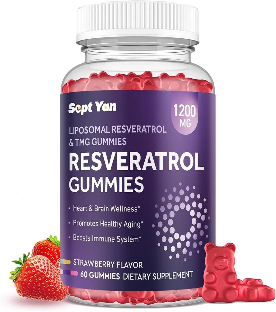 Suplemento lipossomal NAD Resveratrol Gummies 1200mg com NAD+, Quercetin, TMG, Pterostilbene, Extrato de Vinho Vermelho, Antioxidante, Envelhecimento saudável, Reparação Celular, Energia, Função Cérebro - 60 Gummies