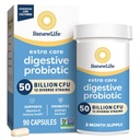Renew Life Extra Care Probiótico Cápsulas Digestivas, 50 bilhões de UFC Garantidos, Suplemento diário Suporta Imune, Digestivo, Saúde Respiratória(1), L. Rhamnosus GG, Dairy, Soy and Gluten-Free, 90 Count