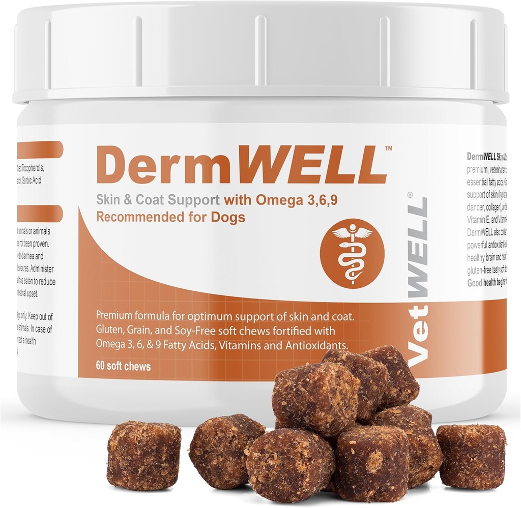 VetWELL Omega 3 Suplemento para cães com óleo de Krill Antártico, Astaxantina, Omega 3 6 9, EPA, DHA para pele incrível e casaco (60 Conde)