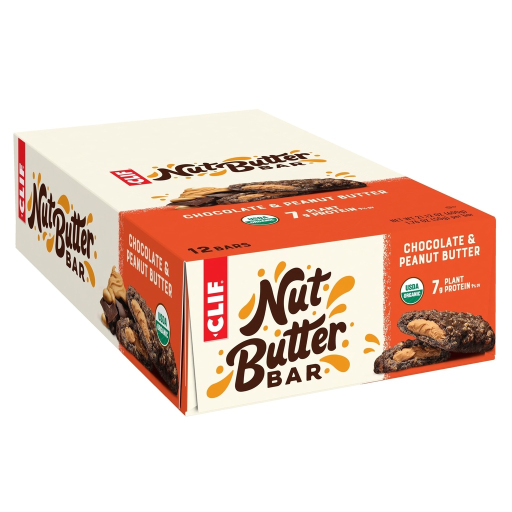 Clif Bar - Nut Butter Bar - Snack Bares Orgânicos - Chocolate Peanut Butter - Orgânico - Proteína vegetal - Não-GMO (1.76 Ount Protein Snack Bars, 12 Count)