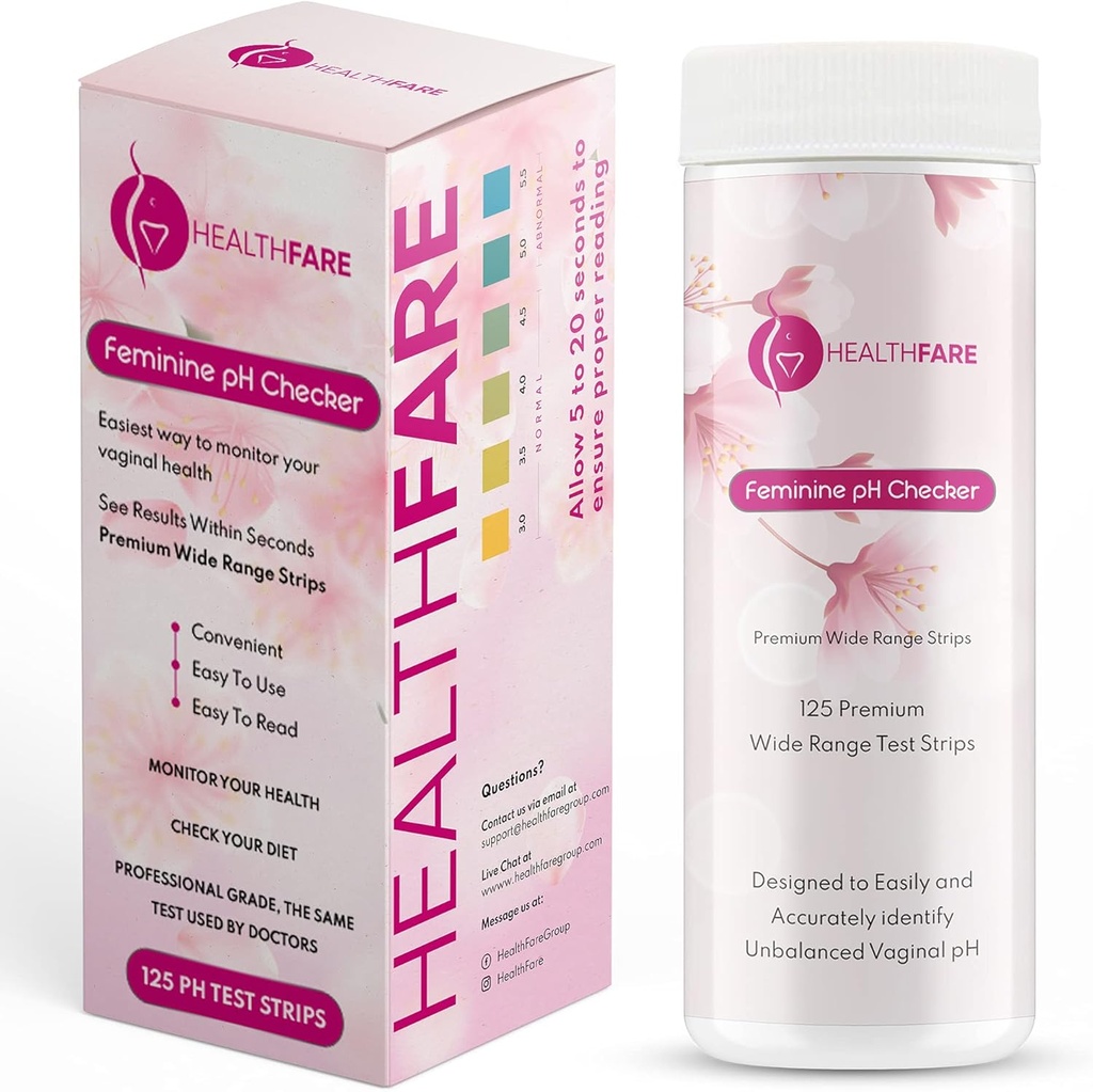 Healthfare Fiminine pH Checker tiras de teste para monitorar a saúde íntima, equilíbrio pH nível 3,0-5,5 □ Kit de teste preciso para mulheres Alcalinidade vaginal & equilíbrio de acidez [125 tiras]