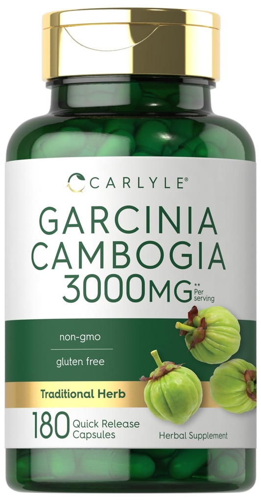 Carlyle Garcinia Cambogia Extract □ 3000mg □ 180 Cápsulas Não-GMO, Suplemento sem glúten