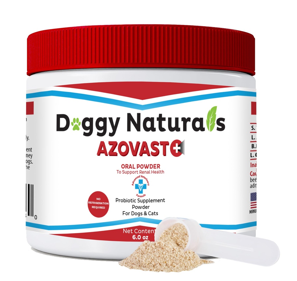 Azovast Plus Renal Health Supplement for Dogs & Cats, Oral Powder (6 Oz) - (120 Doses/Jar) NO Refrigeração Necessária - Ajuda Suporte Função do Rim & Gerenciar Toxinas Renais (Made in U.S.A) (6 Oz)
