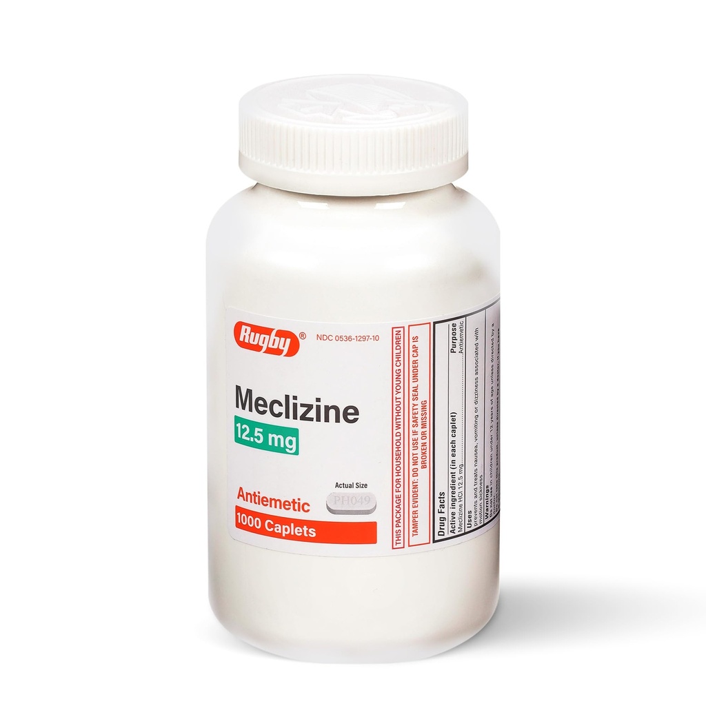 Rugby Meclizine 12,5 mg Caplets antieméticos para sintomas relacionados à doença de movimento – viagem e cruzeiro Essentials, 1000 Caplets