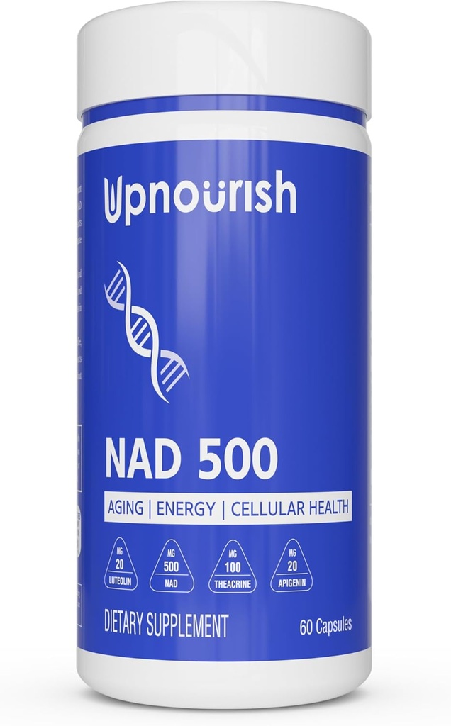 Nicotinamida Adenina Dinucleotídeo NAD Suplemento - 500mg NAD+ Suplemento com Resveratrol, Quercetina, Teacrina, Luteolina, Apigenina - Nicotinamida Riboside NR Alternativa para Mulheres e Homens, 60 Cápsulas