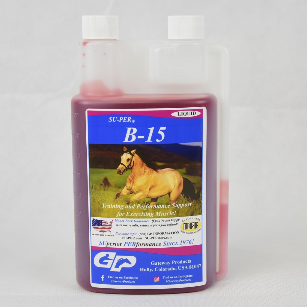 SU-PER B-15 Suplemento Vitamina para Cavalos - Equino Vitamina B-15 Líquido para Suporte de Desempenho - Suporta Imune Cardiovascular Normal & Função Músculo - 1 Quart, (2 Pack)