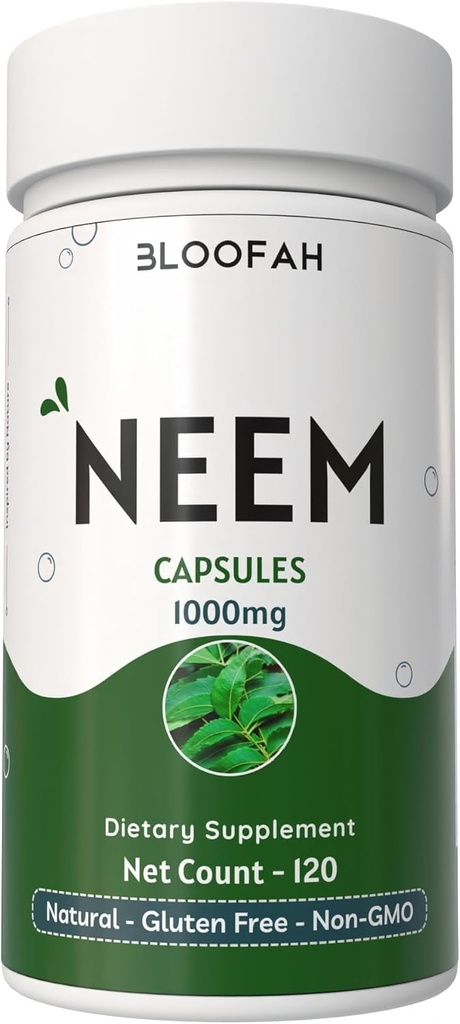 Cápsulas de Folha de Neem 1000mg Pó (Azadirachta Indica Leaf Herbal Supplement) Não-GMO, Sem Glúteo (Sem Aditivos Artificiais)