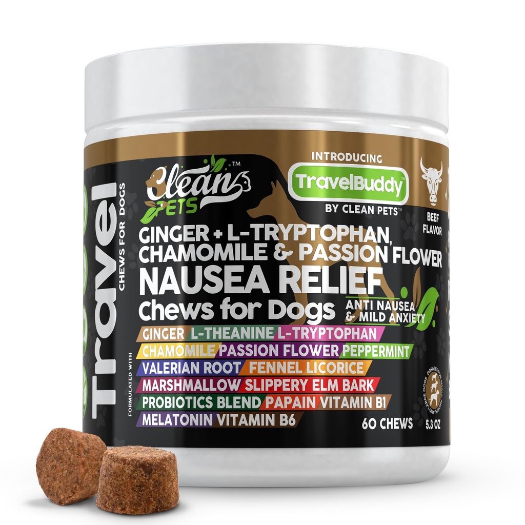 Mastigar Náusea Alívio para Cães Ginger L-Tryptophan Camomila Paixão Flower L-Theanina Pimenta Valerian Root Fennel Alcaçuz Root Marshmallow Root Slippery Elm Melatonin Chew