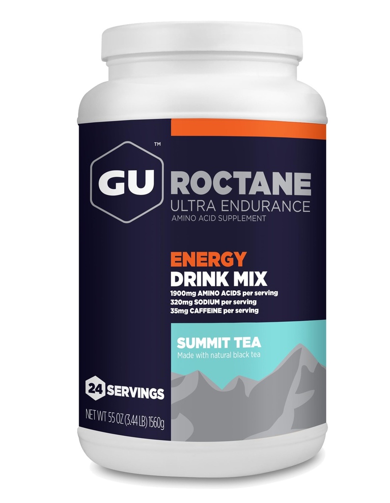 GU Energia Roctane Ultra Endurance Energia Drink Mix, Vegan, Gluten-Free, Kosher, 35mg de cafeína, e Dairy-Free n-the-Go Energia para qualquer treino, 3.44-Pound Jar, Summit Tea