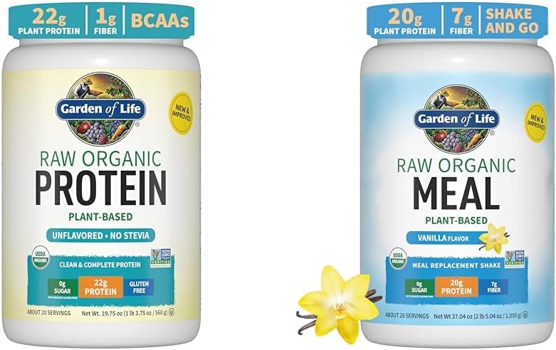 Jardim da vida Vegan orgânico sem sabor de proteína pó 22g planta completa baseada proteína crua & Vegan proteína em pó - bruto orgânico farinha substituto Shakes - Baunilha - proteína de ervilha