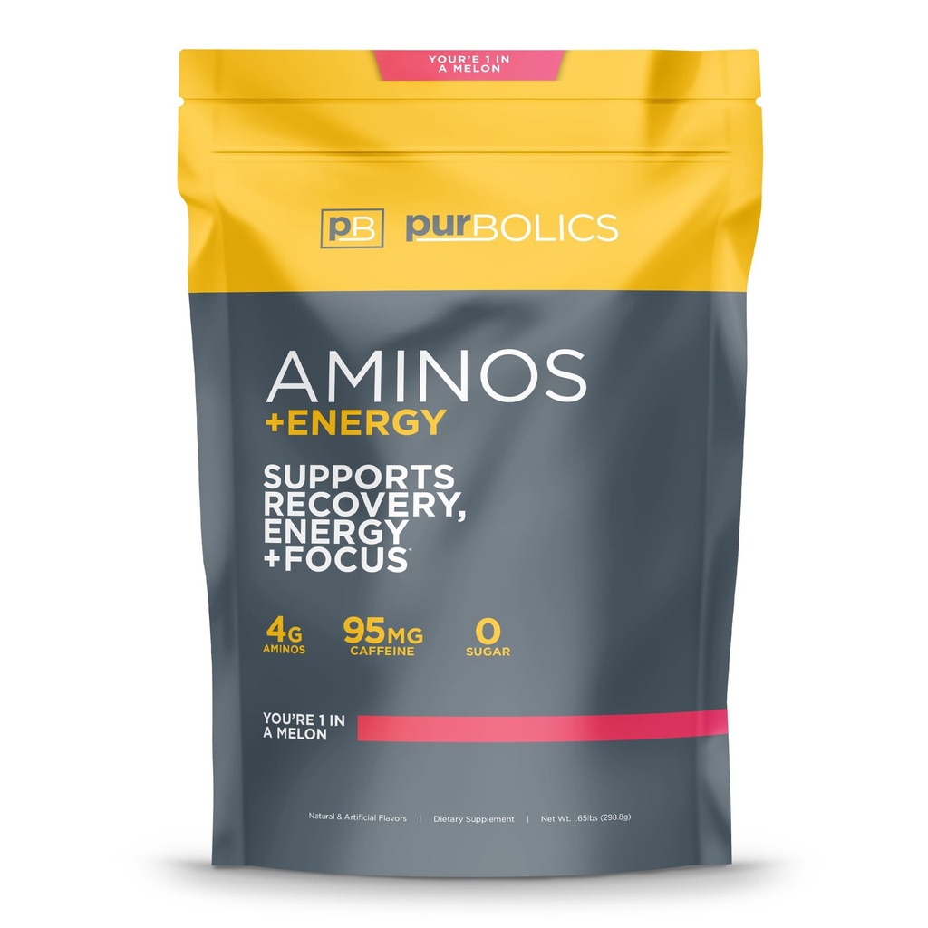Purbólicos Aminós + Energia . Apoia Recuperação, Energia e Foco .. 95mg de cafeína, 0 Açúcar & 60 Servings (Você é 1 em um melão)