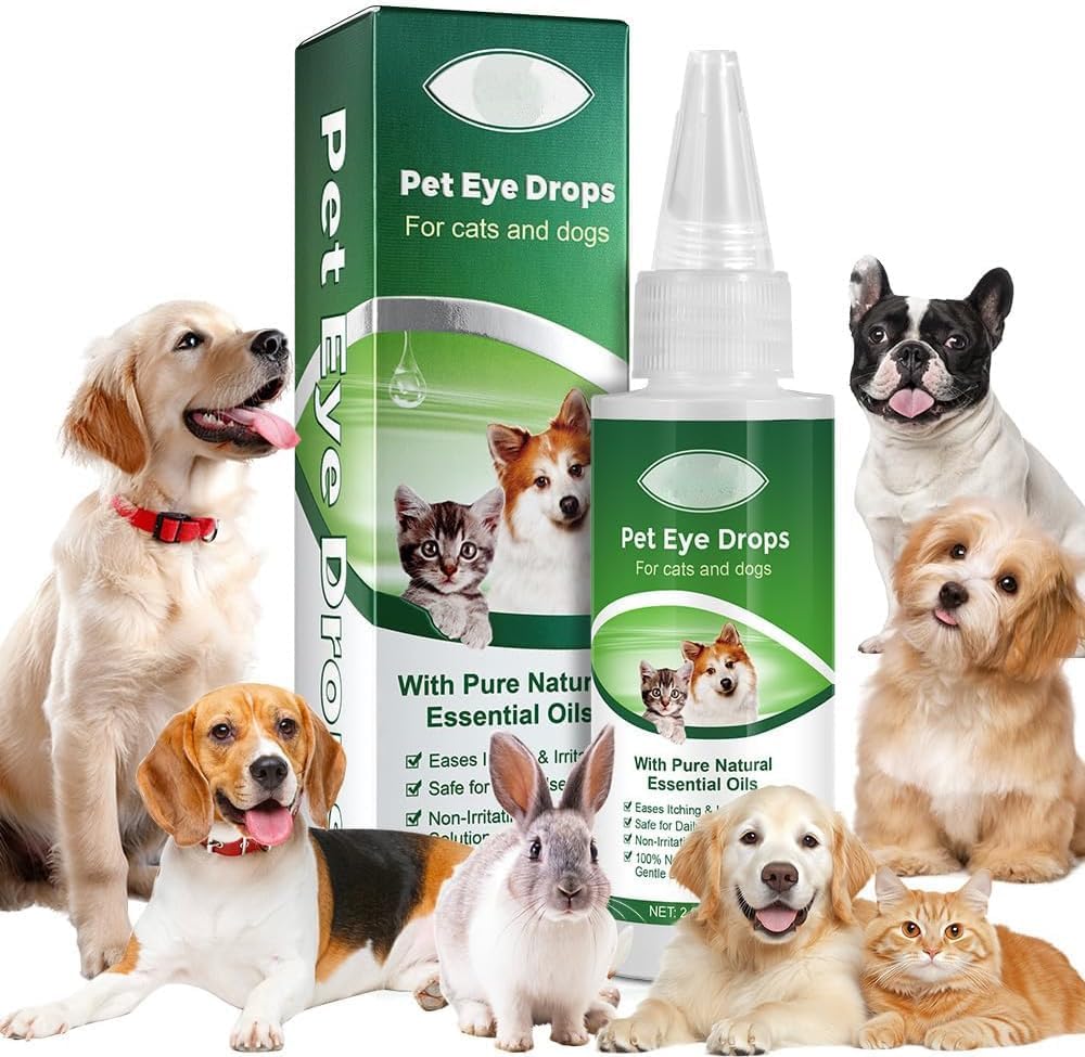 AIQIUSHA Dog Eye Drops 60ML para todos os lavagem de olhos animal, ajuda a aliviar os sintomas de olho rosa e alergia, facilidade de coceira e irritação, com puros óleos naturais essenciais 100% natural, seguro, gentil e não tóxico