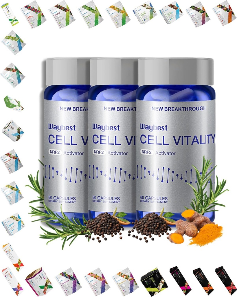 Fórmula de alívio de estresse oxidativo por vitalidade celular Waybest NRF2 Ativador (180 Cápsulas Vegan), Suplementos de saúde anti-envelhecimento antioxidante Nutricional, Mistura de 5 Fitonutrientes de ervas naturais Ingredientes