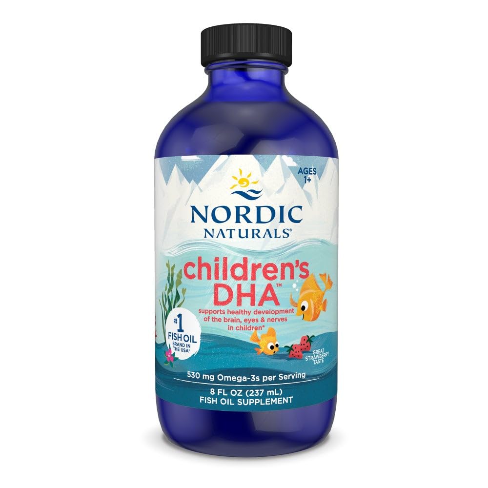 Naturals nórdicos DHA das crianças, morango - 8 onças para crianças - 530 mg Omega-3 com EPA & DHA - Desenvolvimento do cérebro e função - Não-GMO - 96 Servings