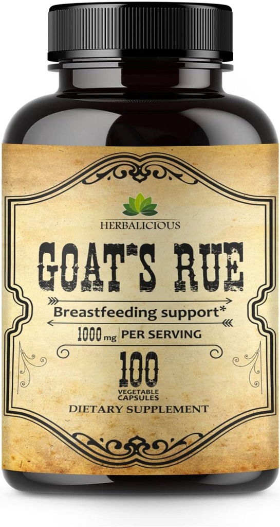 Cápsulas da Rue 1000mg - Cabras naturais Rue Herbal Supplement - Natural Galega Officinalis para aleitamento materno - Produção de leite materno Suplemento alimentar Suporte - 100 Caps