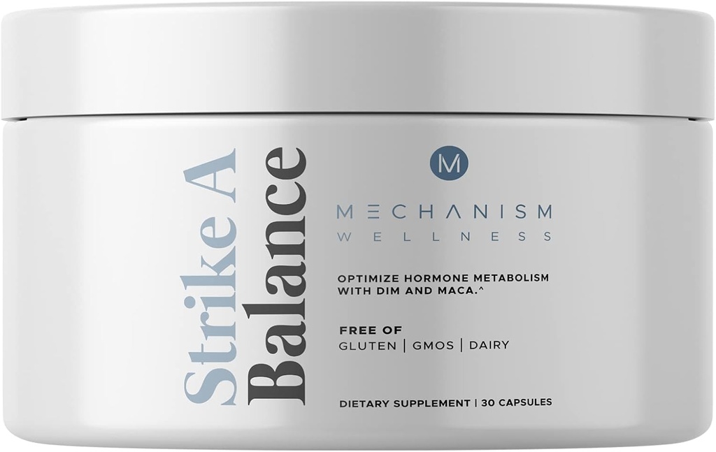 Strike A Balance Hormonal Balance Supplements with DIM Maca Energy Mood Metabolism Próstate PMS Menopause Support Non-GMO, 30 Cápsulas