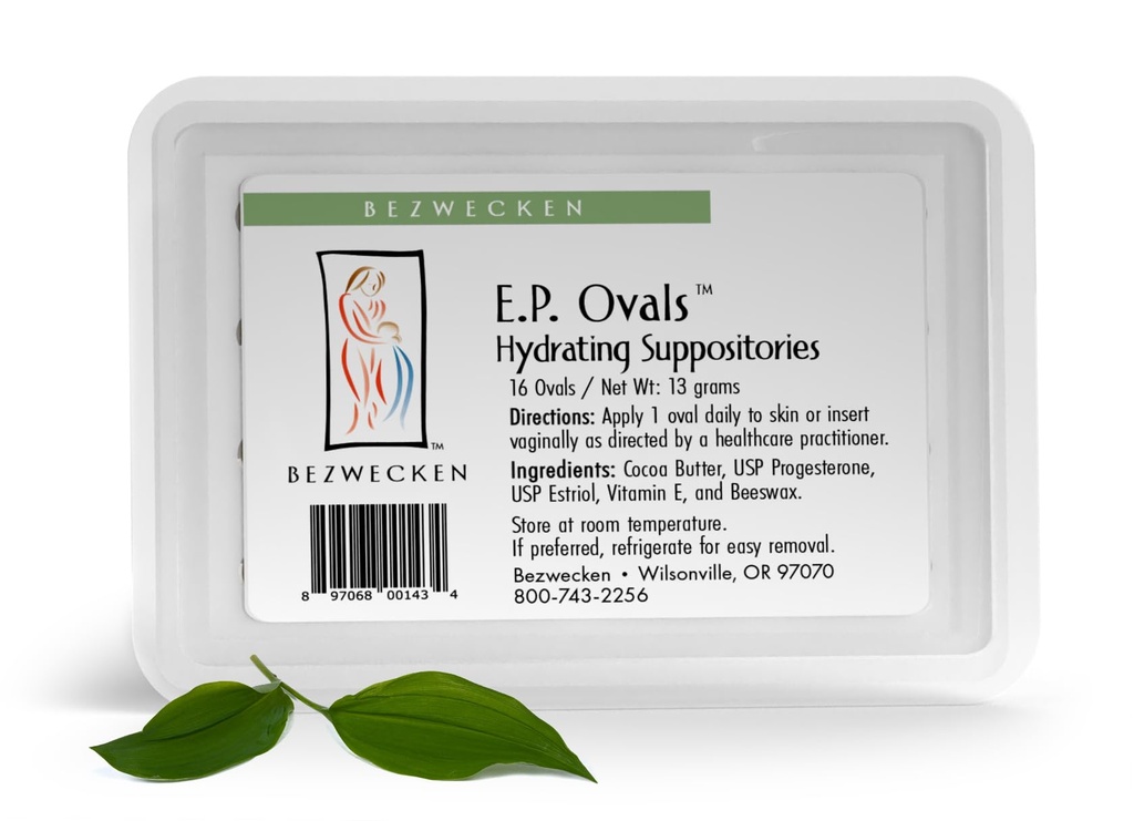 Bezwecken E.P. Ovals – 16 Supositórios Oval - Formulado profissionalmente para aliviar a secura vaginal em mulheres menopausais - Mistura única de Progesterona & Estriol - Lubrificação vaginal natural