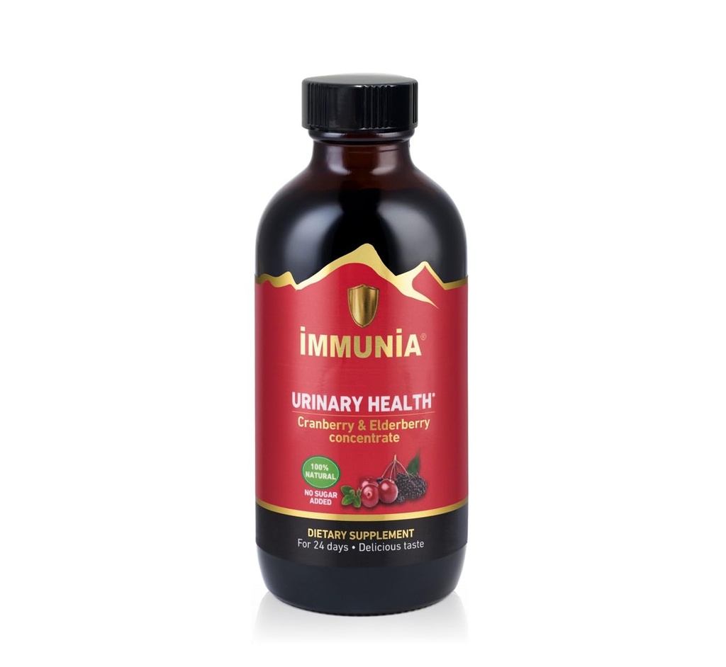Saúde Urinária Immunia. Cranberry & Elderberry Concentrado para a prevenção de infecções urinárias. Natural. Delicioso. 5 ml/Dia. (1-Pack)
