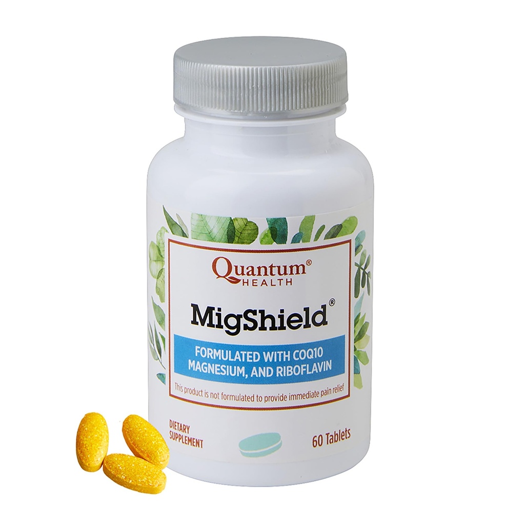 Saúde Quântica MigShield Magnésio Suplemento com Riboflavina & CoQ10 Ajuda a promover a função adequada do coração do cérebro & músculos Essencial Nutricional diário para mulheres e homens - 60 comprimidos